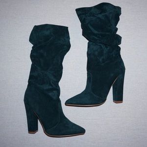 Green Suede Slouch Boots